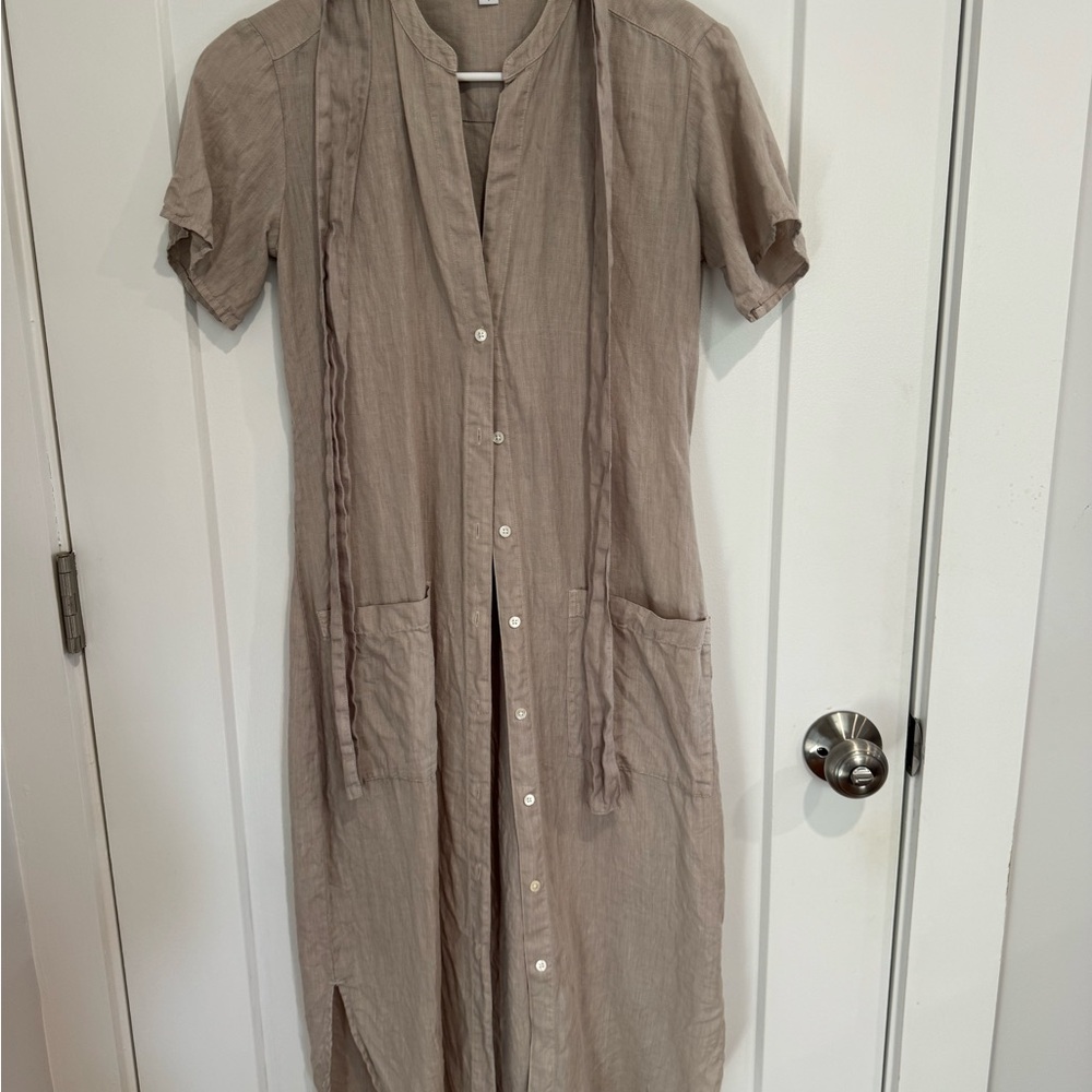 James Perse Taupe Button-Front Midi Shirt Dress